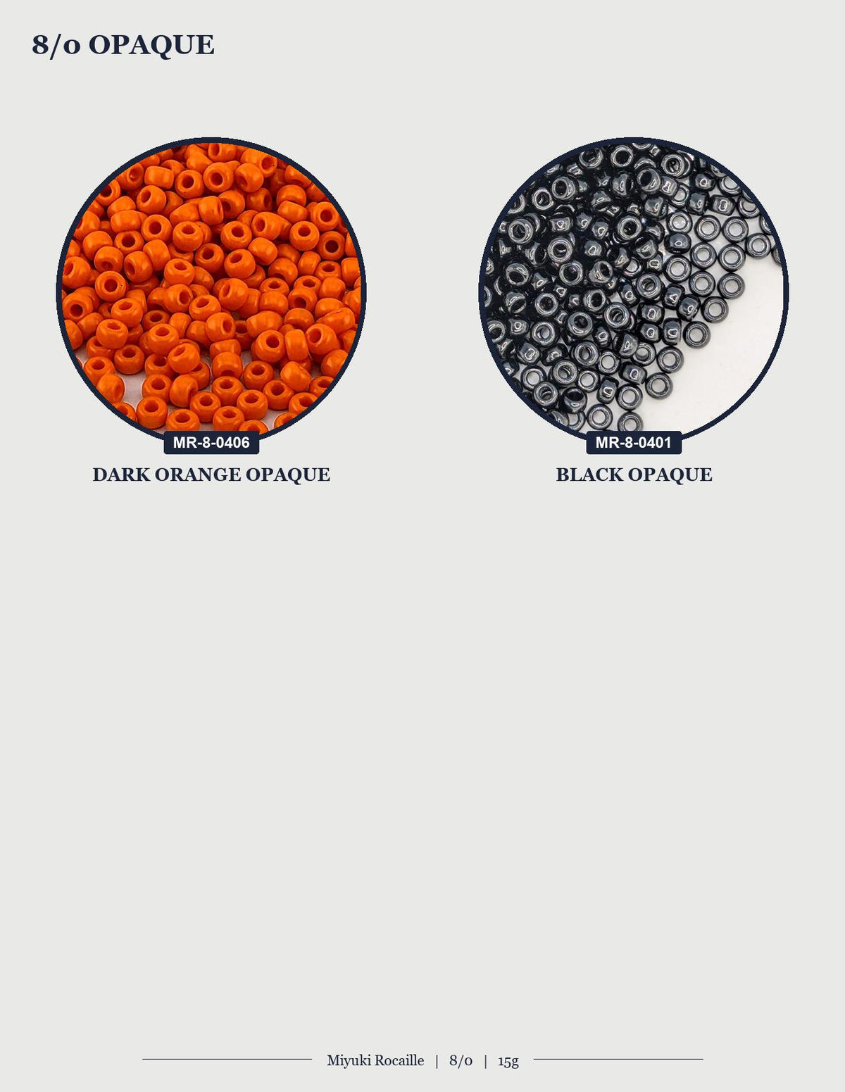 two circles, one filled with orange beads and the other with black beads. The orange beads are labeled as "Dark Orange Opaque" and the black beads are labeled as "Black Opaque".