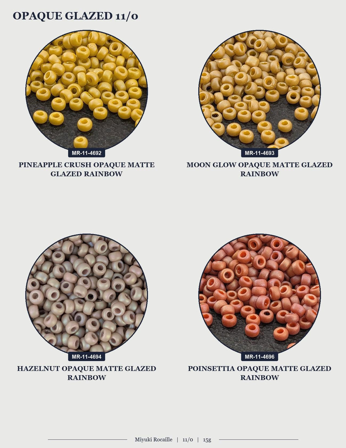 four different images of glazed oatmeal or oatmeal-like beads in various colors, including yellow, brown, and red.