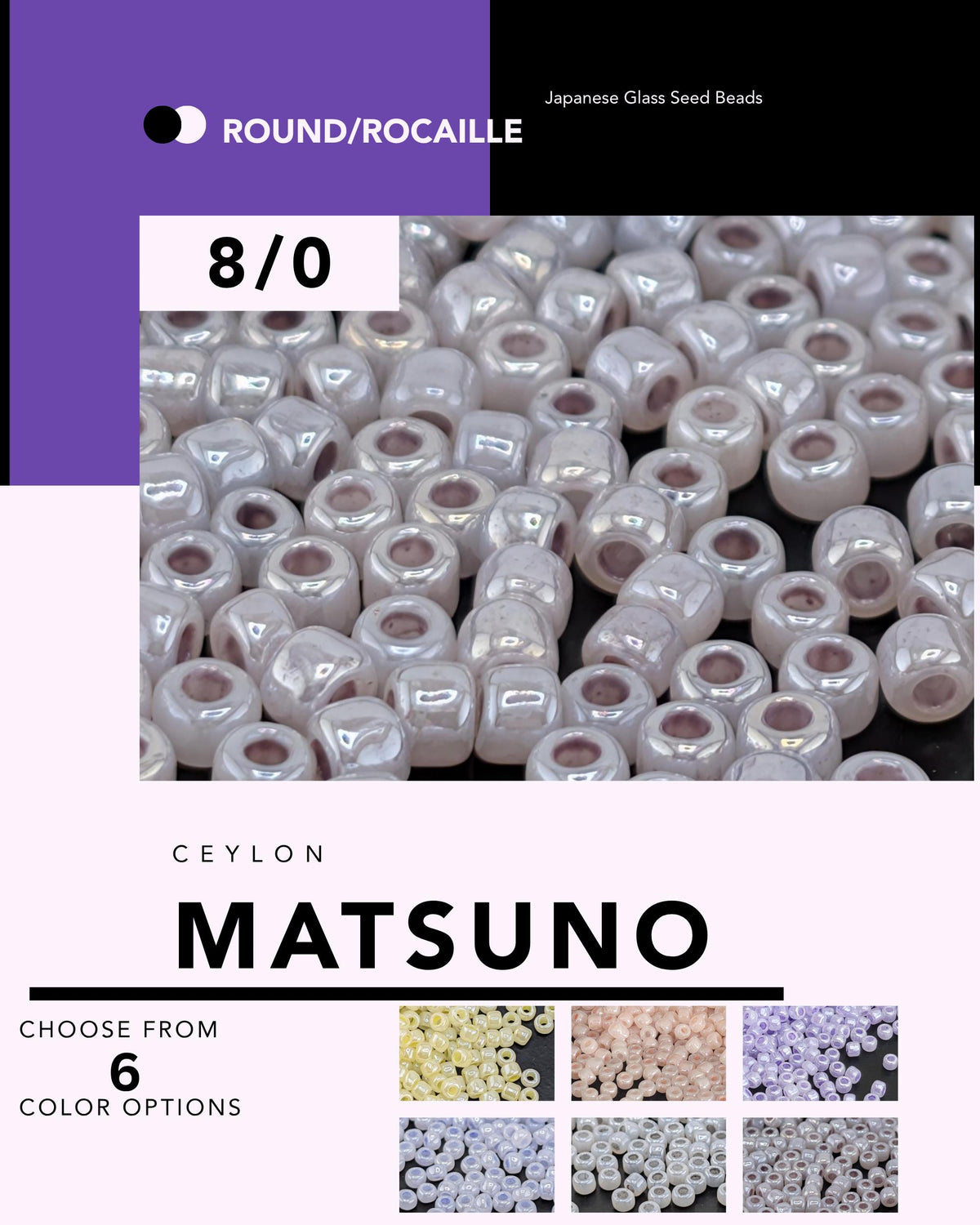The image is a collage of various images of Japanese glass seed beads, including round and rocaile beads. The image includes a close-up of the beads and a background image of the beads. The image does not contain any text.