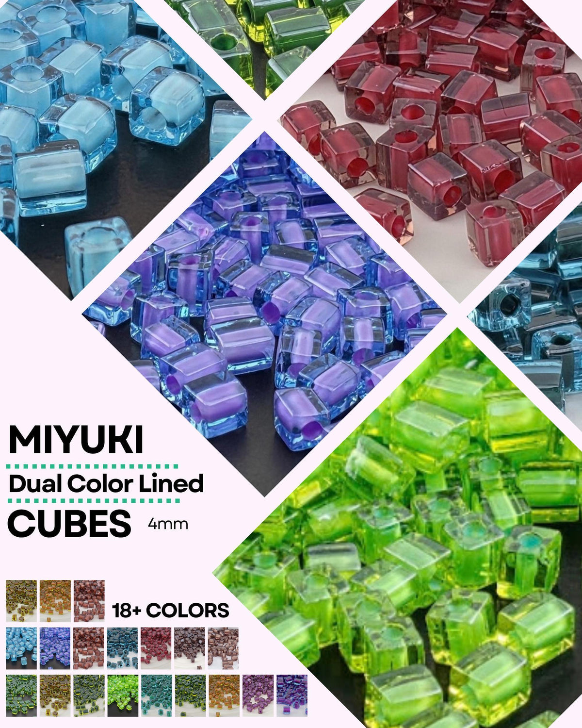 Miyuki Cube 4mm, Two Tone Lined Square Seed Bead | DIY Jewelry Supply | 15g