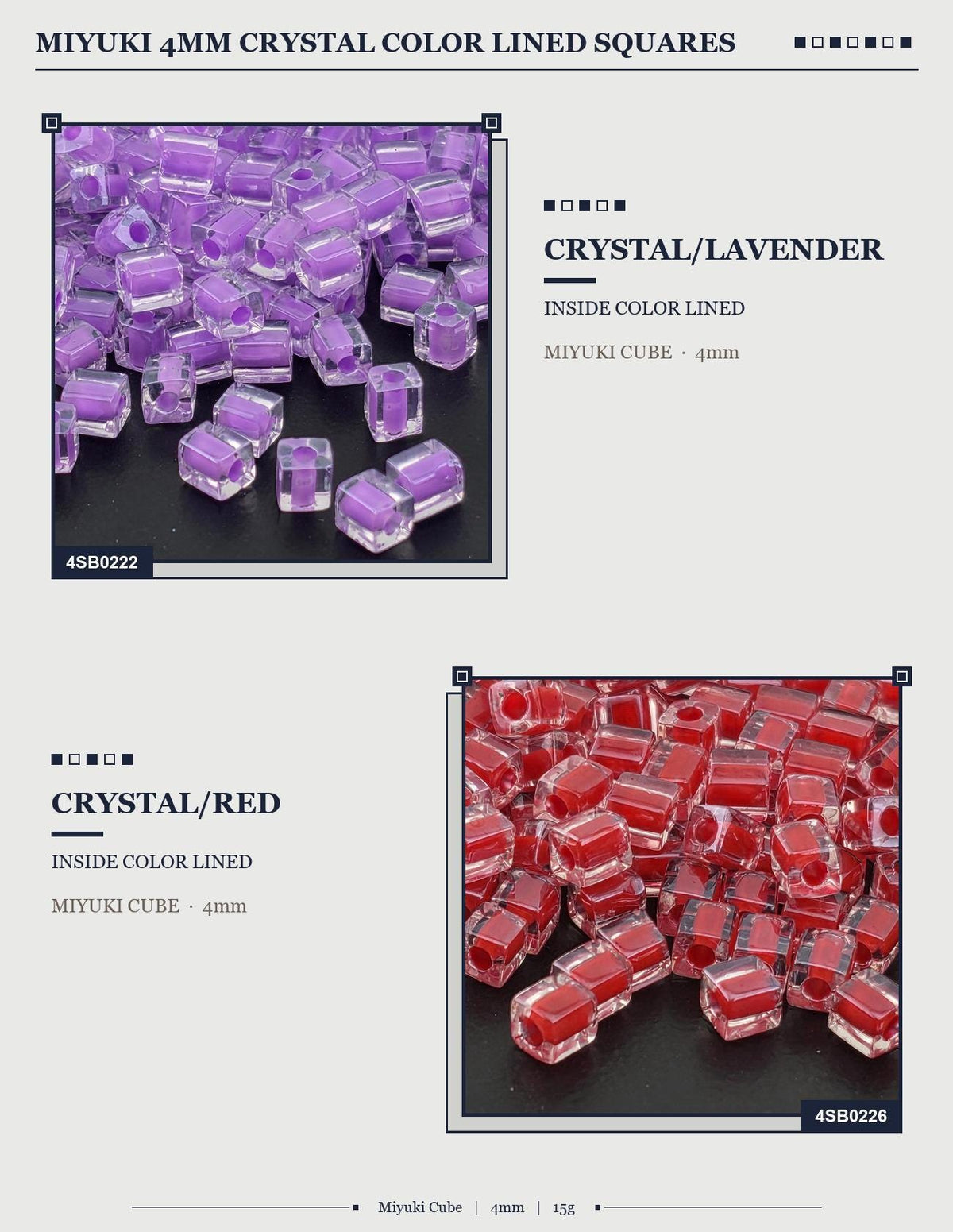 Miyuki Cube 4mm, Color Lined Square Seed Beads | Crystal Glass | DIY Jewelry Supply
