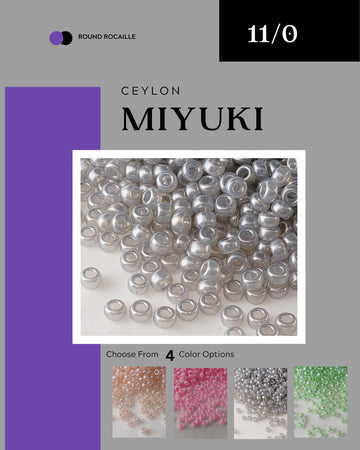 The image is a collage of various colored beads, including silver, pink, green, and clear beads, arranged in a visually appealing manner.