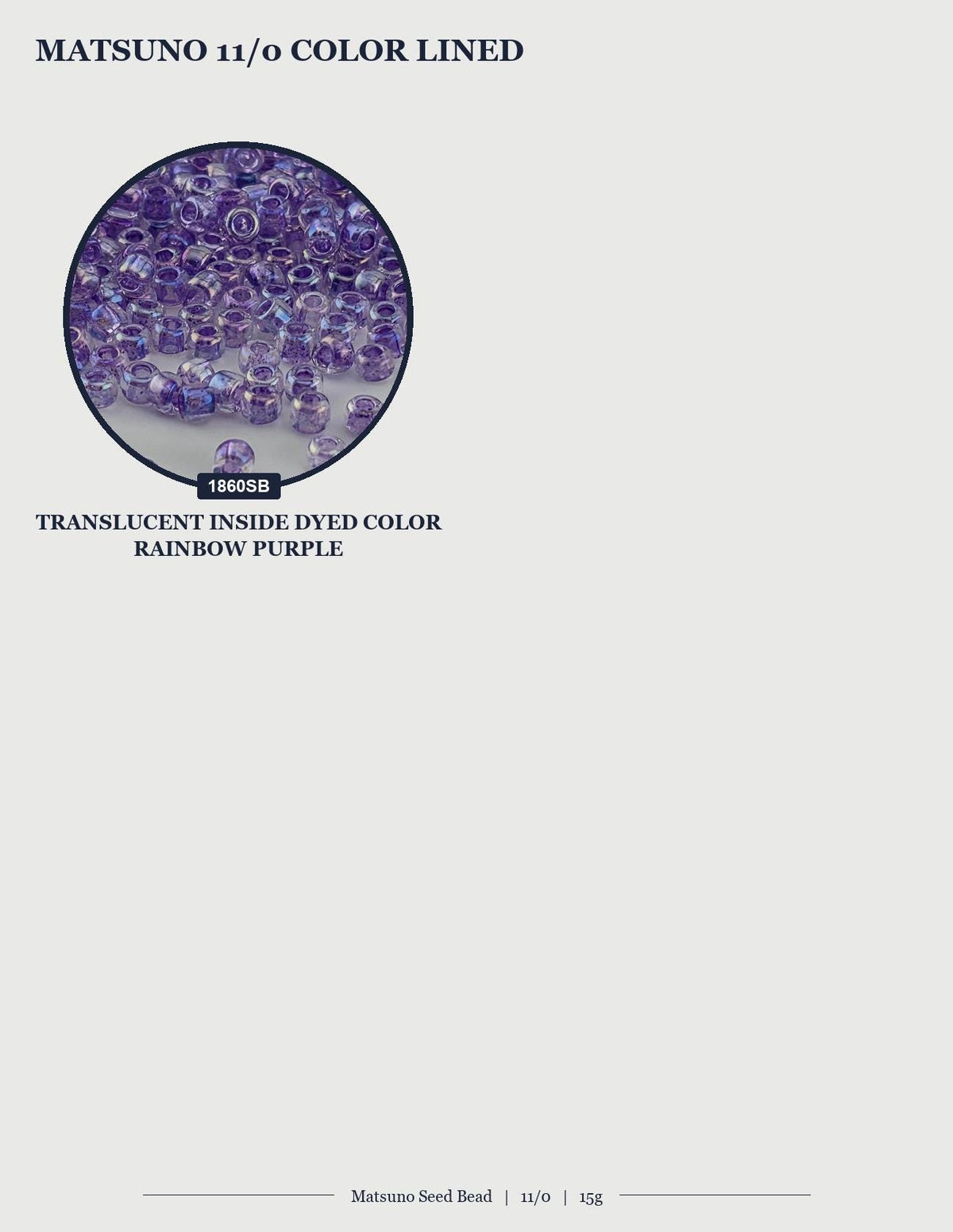 a collection of purple beads, specifically Matsuuno 11/0 Color Lined beads, arranged in a circular pattern.