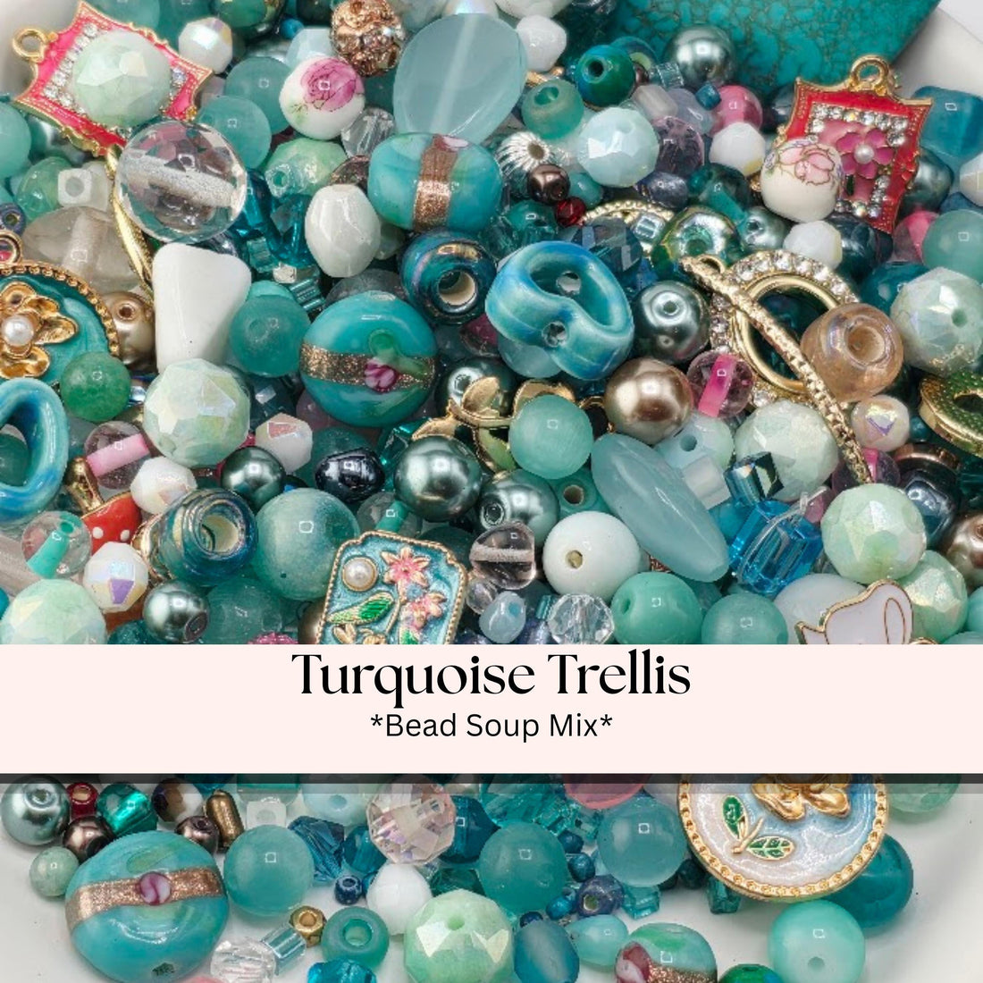 Turquoise & Trellis Bead Soup Mix: Colorful Glass Beads (56g Hand-Blended)