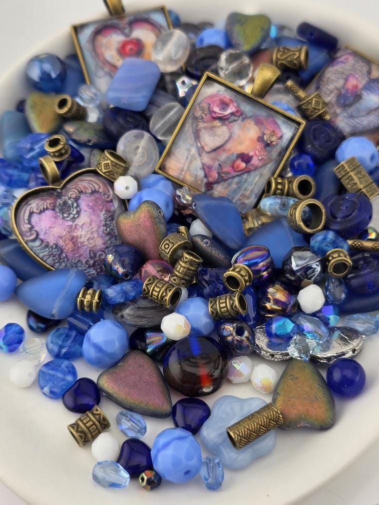 Bead Soup Mix, Indigo Valentine | Periwinkle, Cobalt & Bronze Glass | Jewelry Making