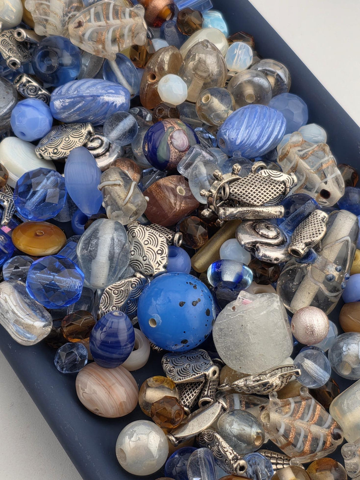 Glass & Metal Bead Mix Costal Drift | Blue, Brown and White - Nautical Charms