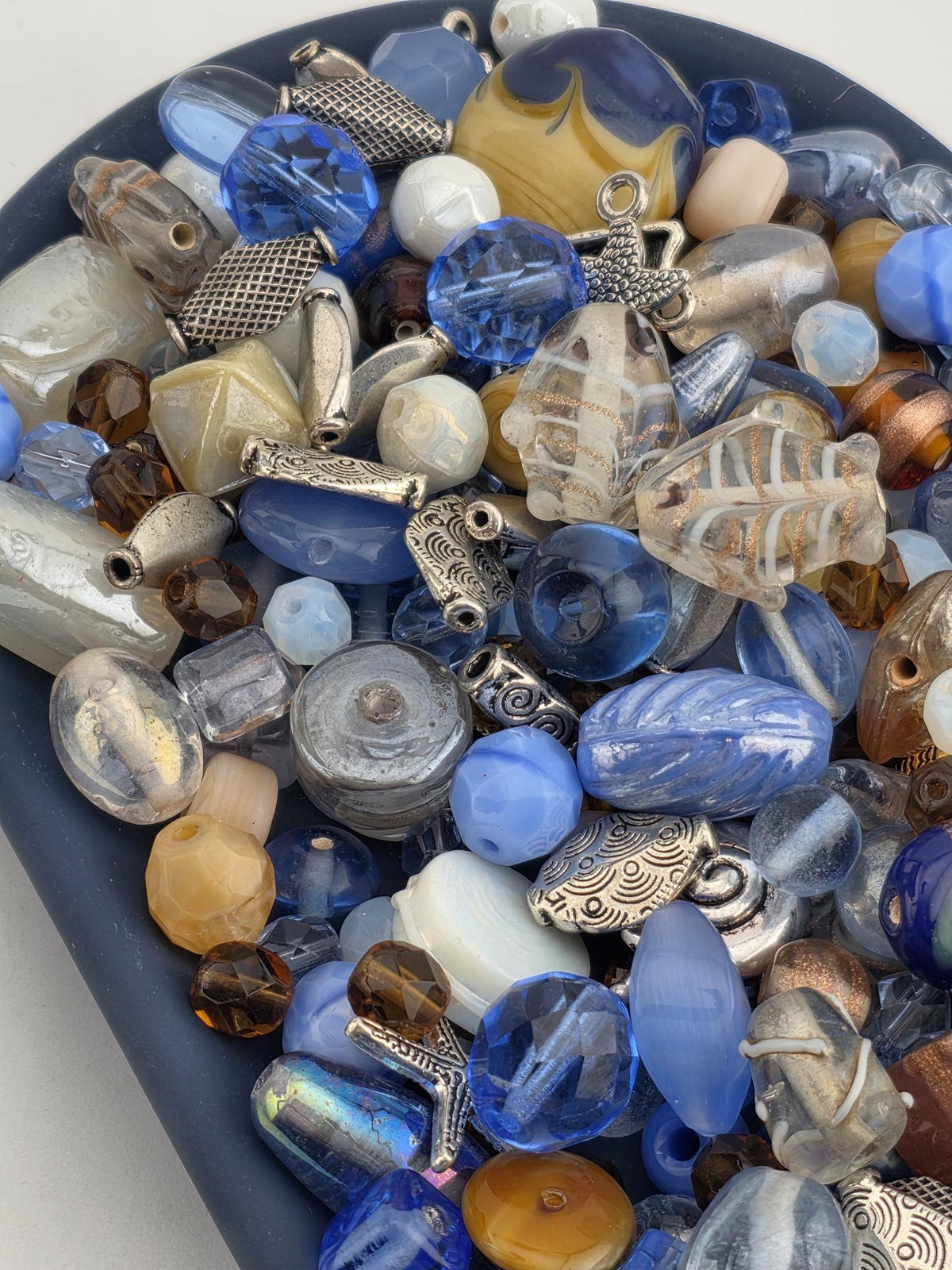 Glass & Metal Bead Mix Costal Drift | Blue, Brown and White - Nautical Charms