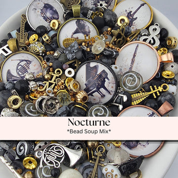 Bead Soup Mix, Black and Gold Glass | Music Pendant Beads | DIY Jewelry Kit