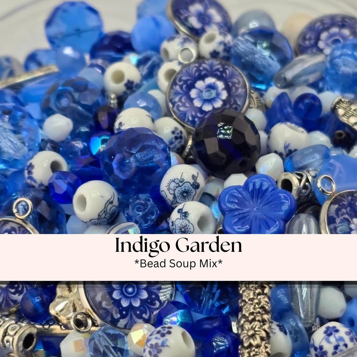 Indigo Garden Bead Mix, Porcelain & Cobalt Blue Glass Bead Mix (2oz, Floral Design) | Jewelry Making Bracelet Supply | Learise Curated Mix