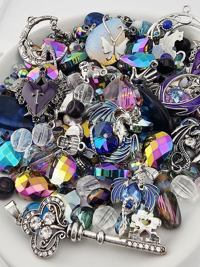 Bead Soup Mix: Nightshade - Black, Purple | Oil-Slick Glass, Dragon Pendant