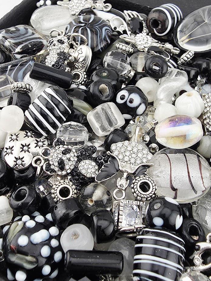 Glass Bead Mix: Pandamonium | Black and White Glass Beads - Matte Onyx, Crystals & Fun Charms