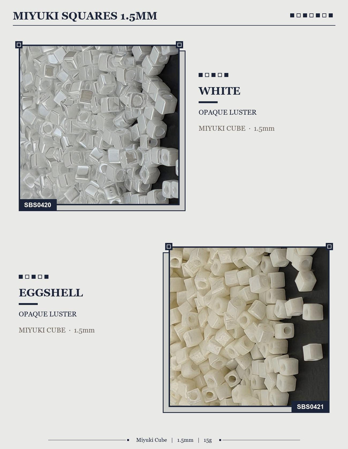 two different types of white and eggshell polystyrene cubes, each with a different size and shape. The cubes are displayed in a collage format, with the text describing the cubes and their sizes.