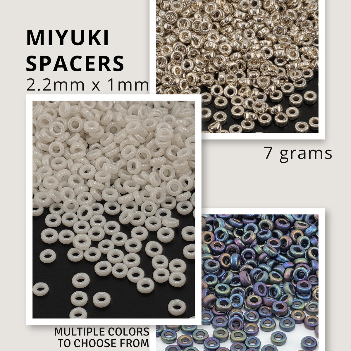 The image is a collage of three different images showing various sizes of beads, with text providing information about the beads.