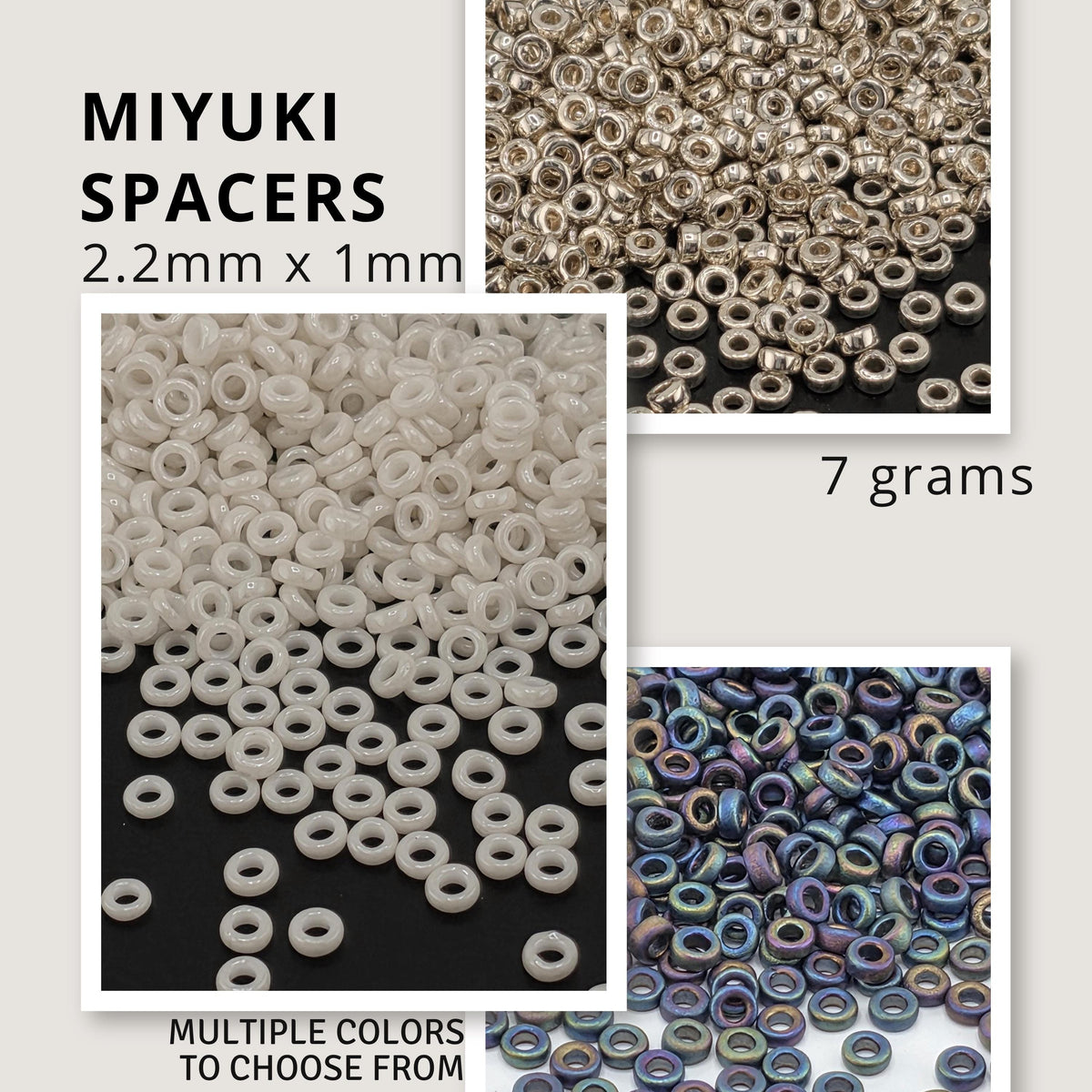 The image is a collage of three different images showing various sizes of beads, with text providing information about the beads.