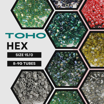 The image is a collage of various hexagonal shapes filled with different colored beads, showcasing a variety of colors and patterns.