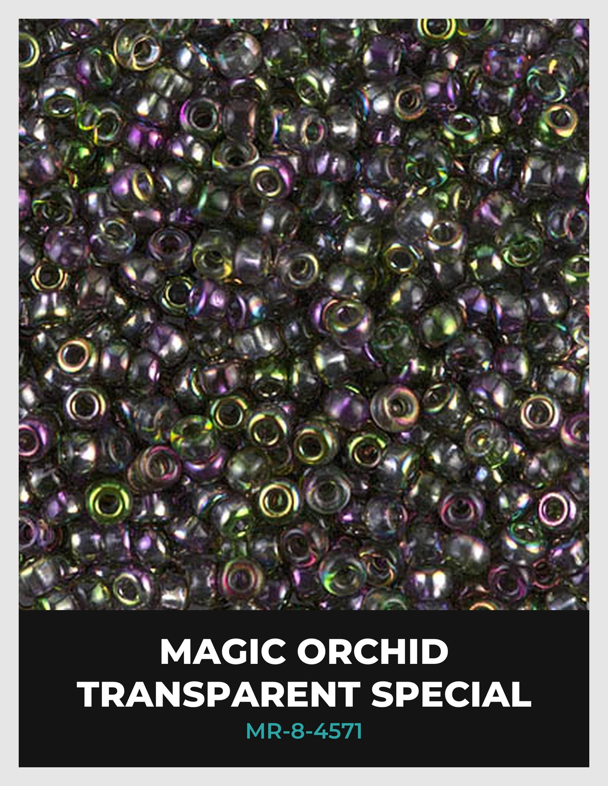 The image is a close-up of a collection of transparent or clear beads, with a variety of colors and sizes. The text "MAGIC ORCHID TRANSPARENT SPECIAL" is displayed prominently in the center, indicating the type of beads in the image.