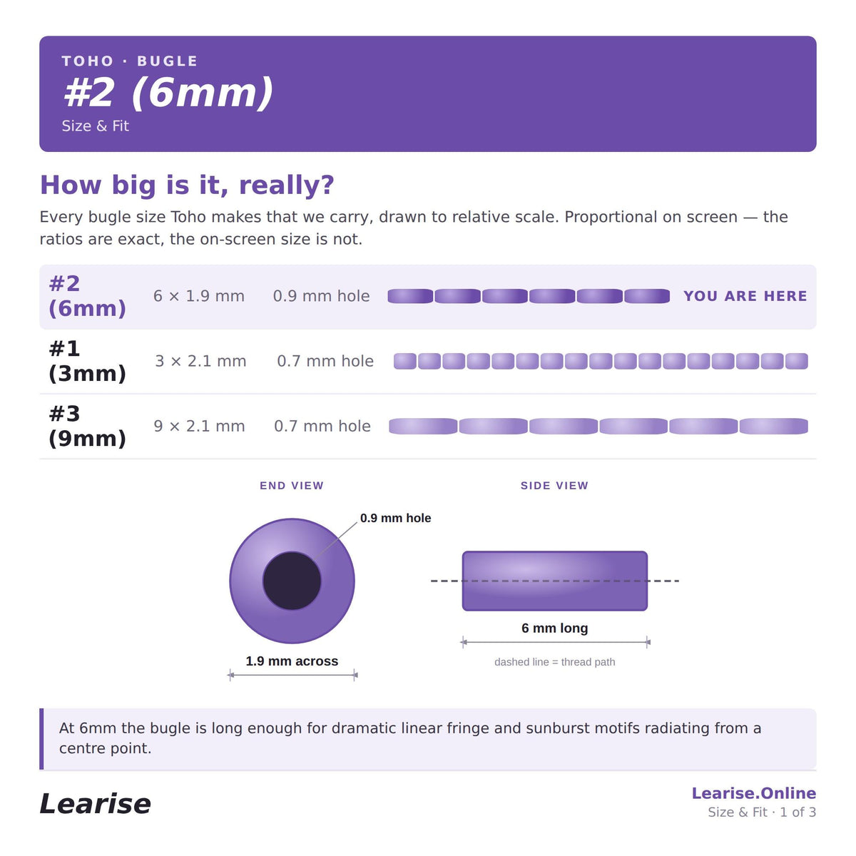 a bugle of a specific size and fit, with a focus on its dimensions and the hole size.