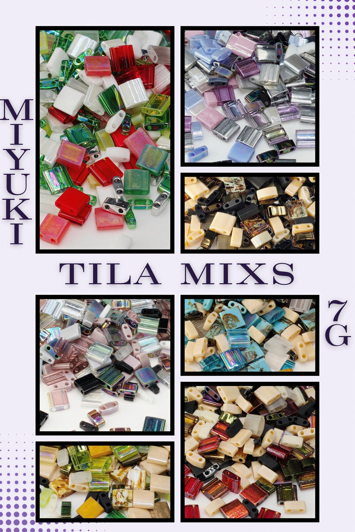 Miyuki Tila Beads, Half-Quarter Mix - Japanese Glass | Two-Hole Geometry | 7.5G For Weaving