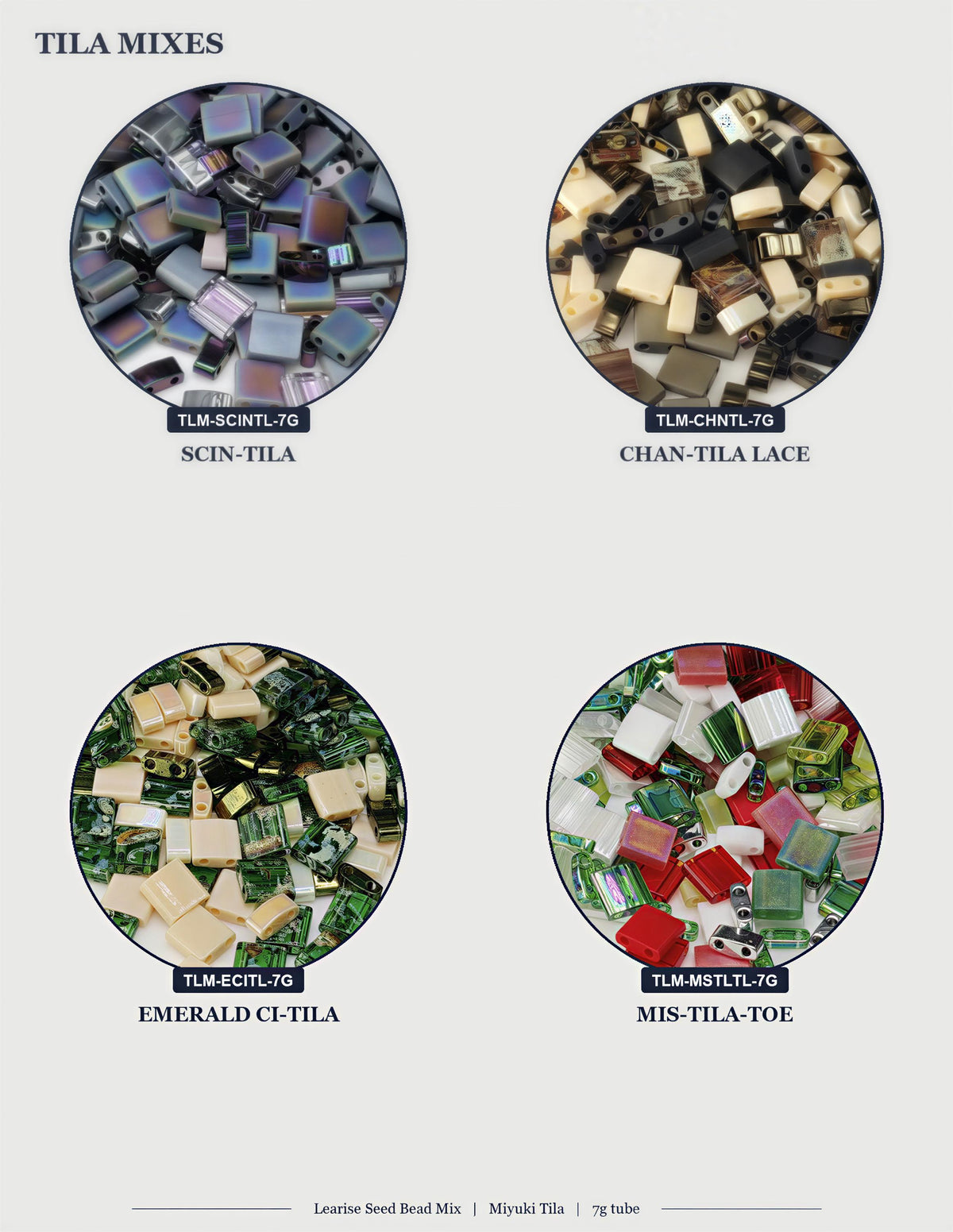 Miyuki Tila Beads, Half-Quarter Mix - Japanese Glass | Two-Hole Geometry | 7.5G For Weaving