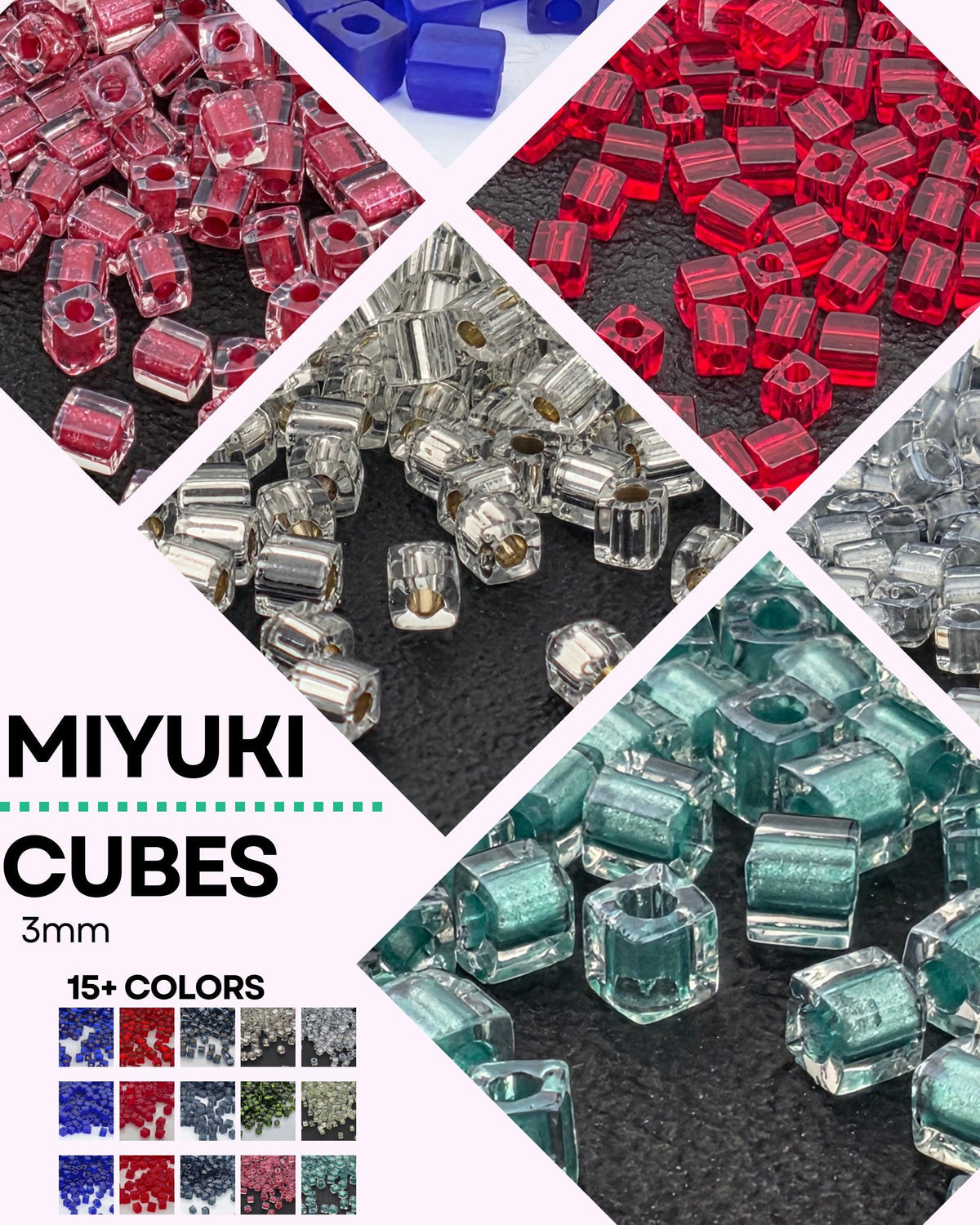 Miyuki 3mm Square Seed Beads 15g, Japanese Glass | Jewelry Making Supply