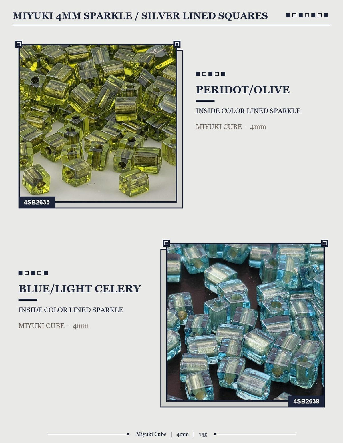Miyuki Cube 4mm, Sparkle Seed Bead Colors | Sparkle Silver Lined | DIY Jewelry Supply