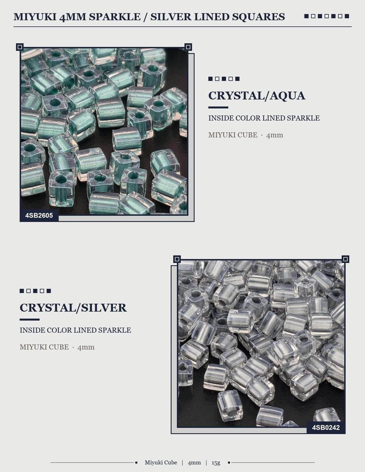 Miyuki Cube 4mm, Sparkle Seed Bead Colors | Sparkle Silver Lined | DIY Jewelry Supply