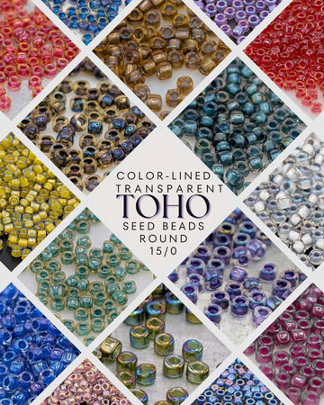 The image is a collage of various colorful seed beads, showcasing different shapes, sizes, and colors.