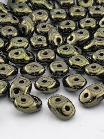 Metallic Green SuperDuo Beads, 5x2mm Twin-Hole | Glass | Jewelry Making
