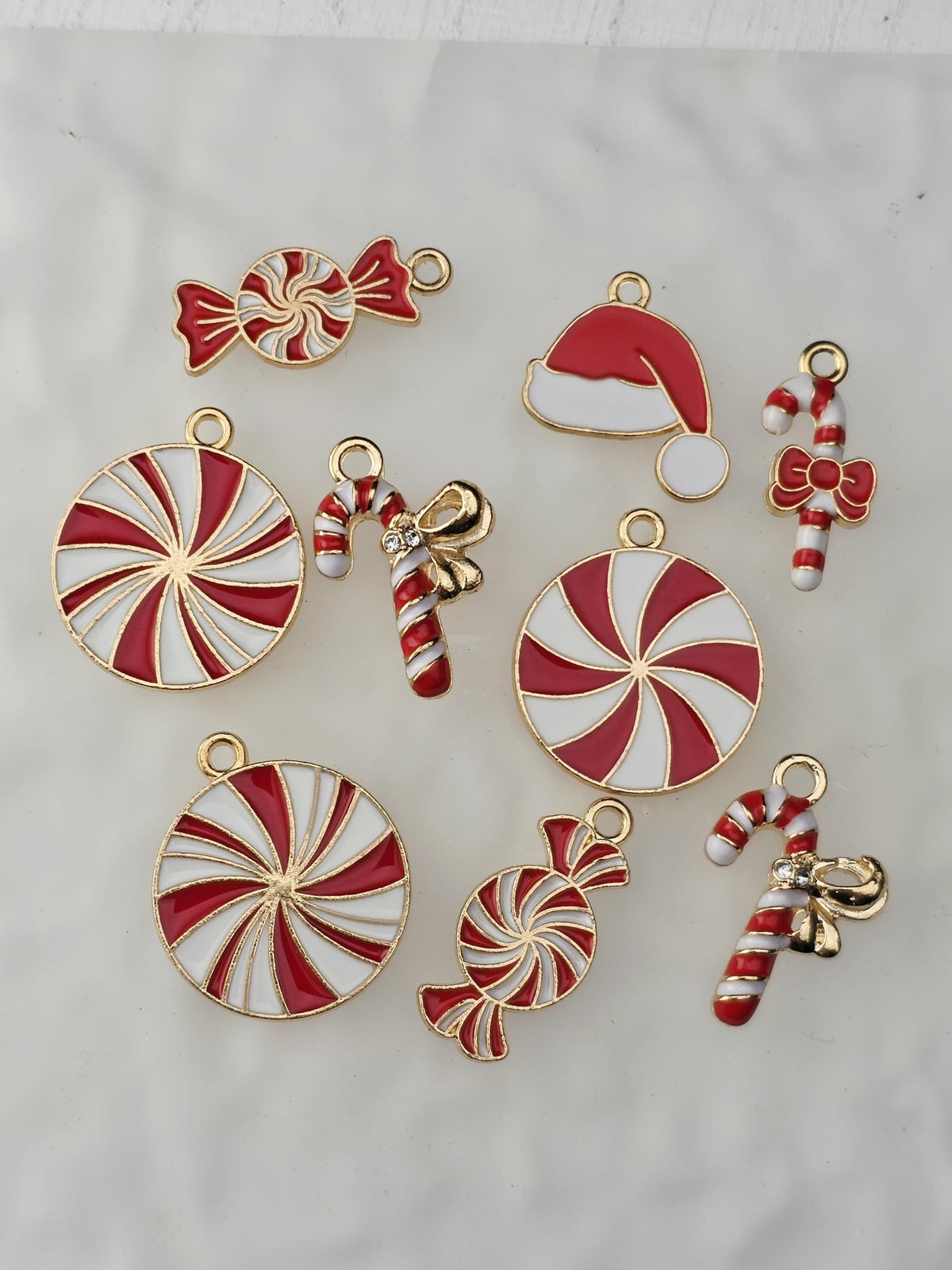 Candy Cane Lane Bead Soup Mix, Peppermint Red White and Gold Glass | Christmas Beads | DIY Jewelry Kit
