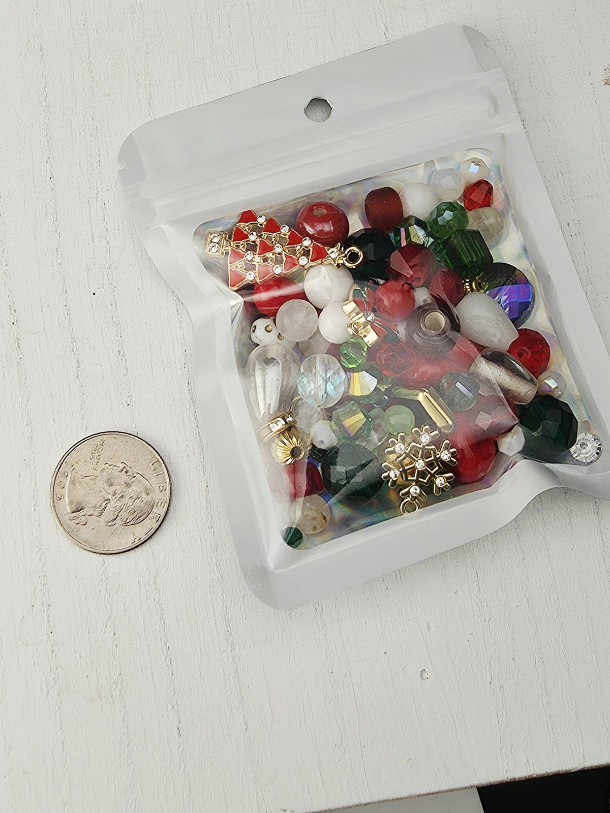 Christmas Charm Bead Soup Mix, Red Green and Gold Glass with Enamel Charms | Christmas Beads | DIY Jewelry Kit