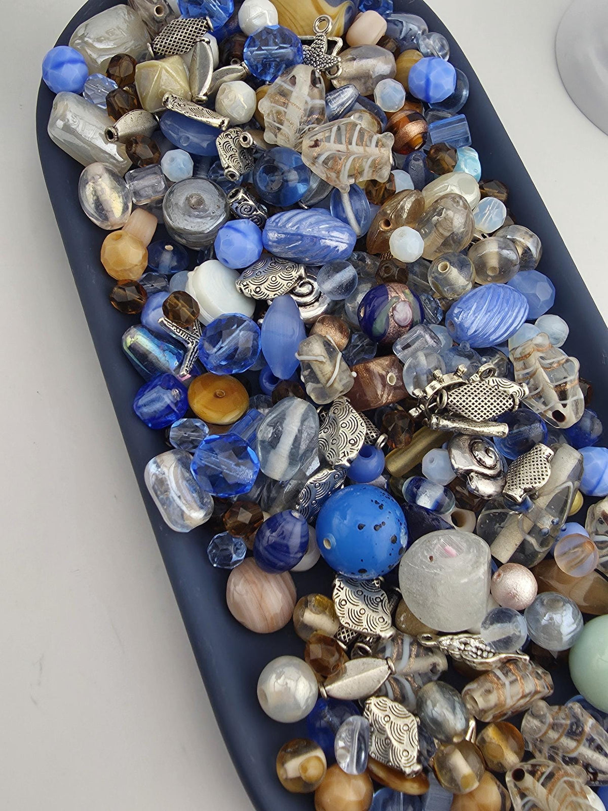Glass & Metal Bead Mix Costal Drift | Blue, Brown and White - Nautical Charms
