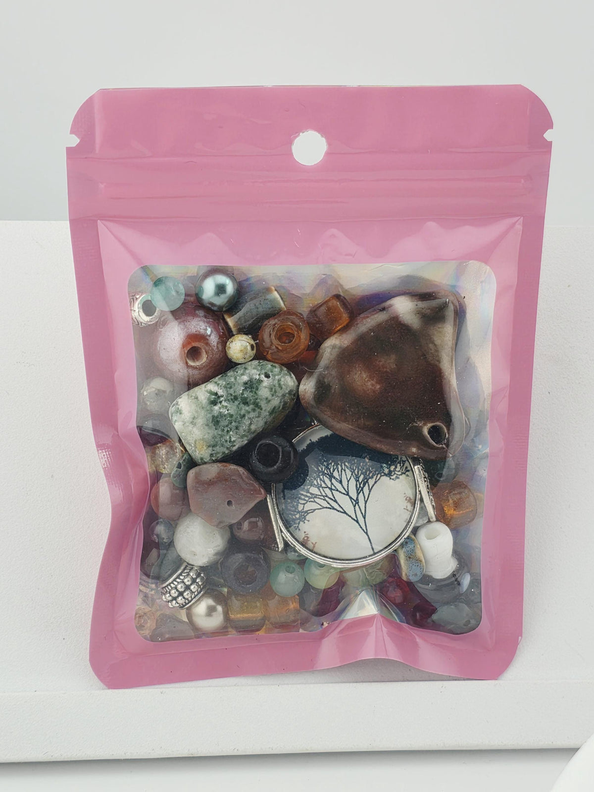 Wildwood Bead Soup Mix, Moss Agate & Amber Glass | Tree Of Life Cabochon