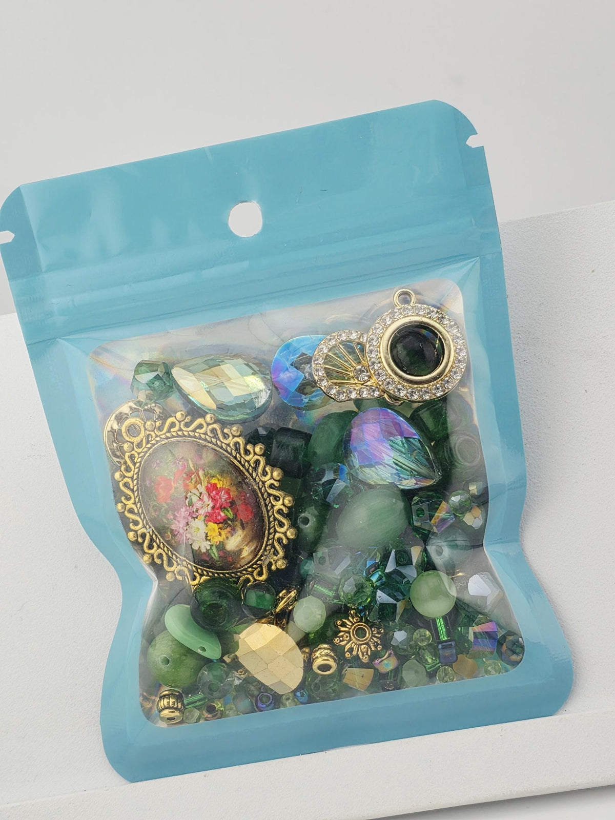 Bead Soup Mix, Emerald Victorian Floral | Glass & Stone | 2-6 oz