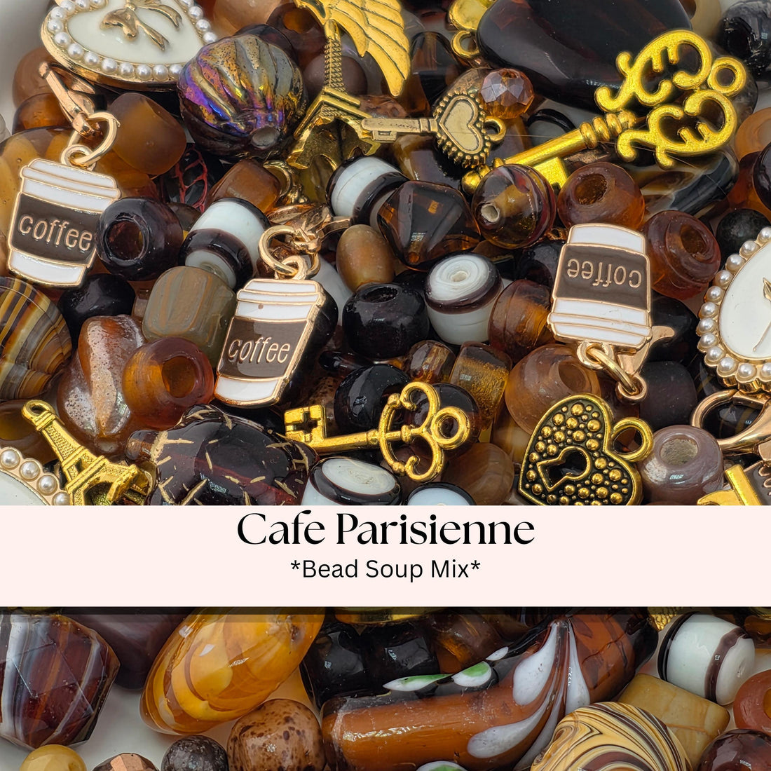 Café Parisienne Bead Soup Mix | Brown & Amber Glass Beads, Coffee Charms | DIY Jewelry