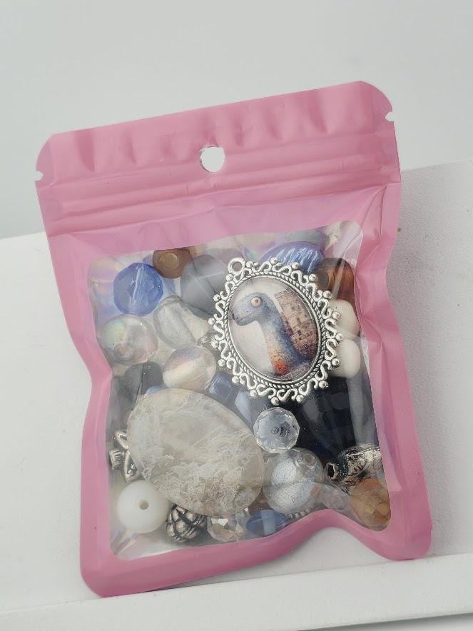 Here Be Dragons Bead Soup Mix, Navy & Cream Glass | Sea Monster Pendants | DIY Jewelry