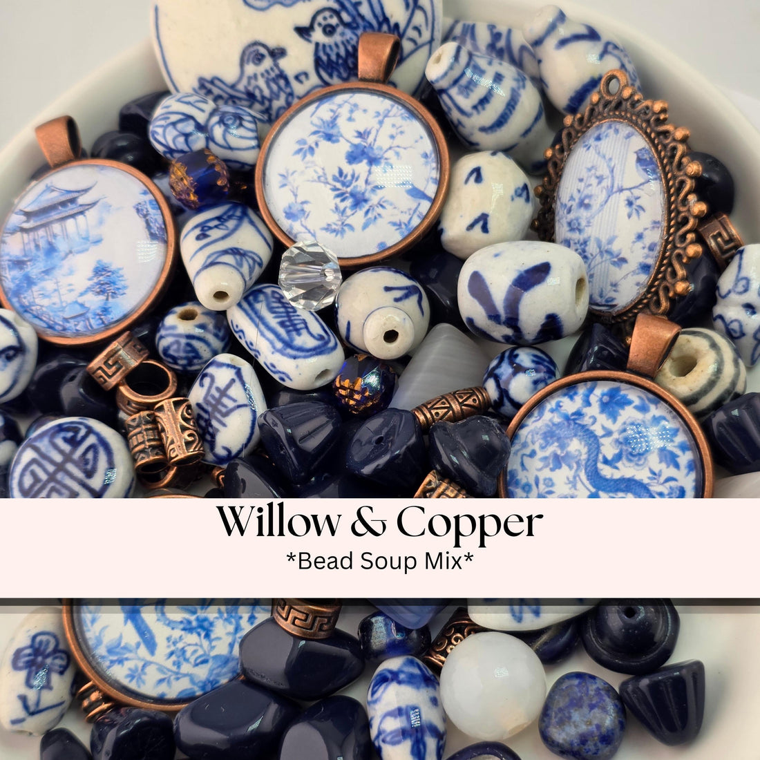 Bead Soup Mix, Blue White Chinoiserie | Copper Pendant | DIY Jewelry