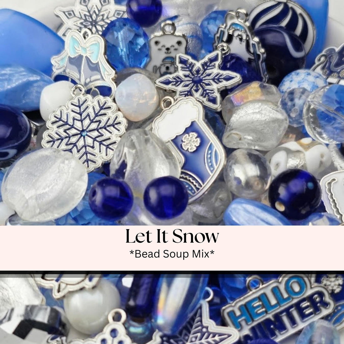 Let It Snow Bead Soup Mix, Blue White Glass Beads with Snowflake Enamel Charms, Winter Christmas Bead Mix for Jewelry Making
