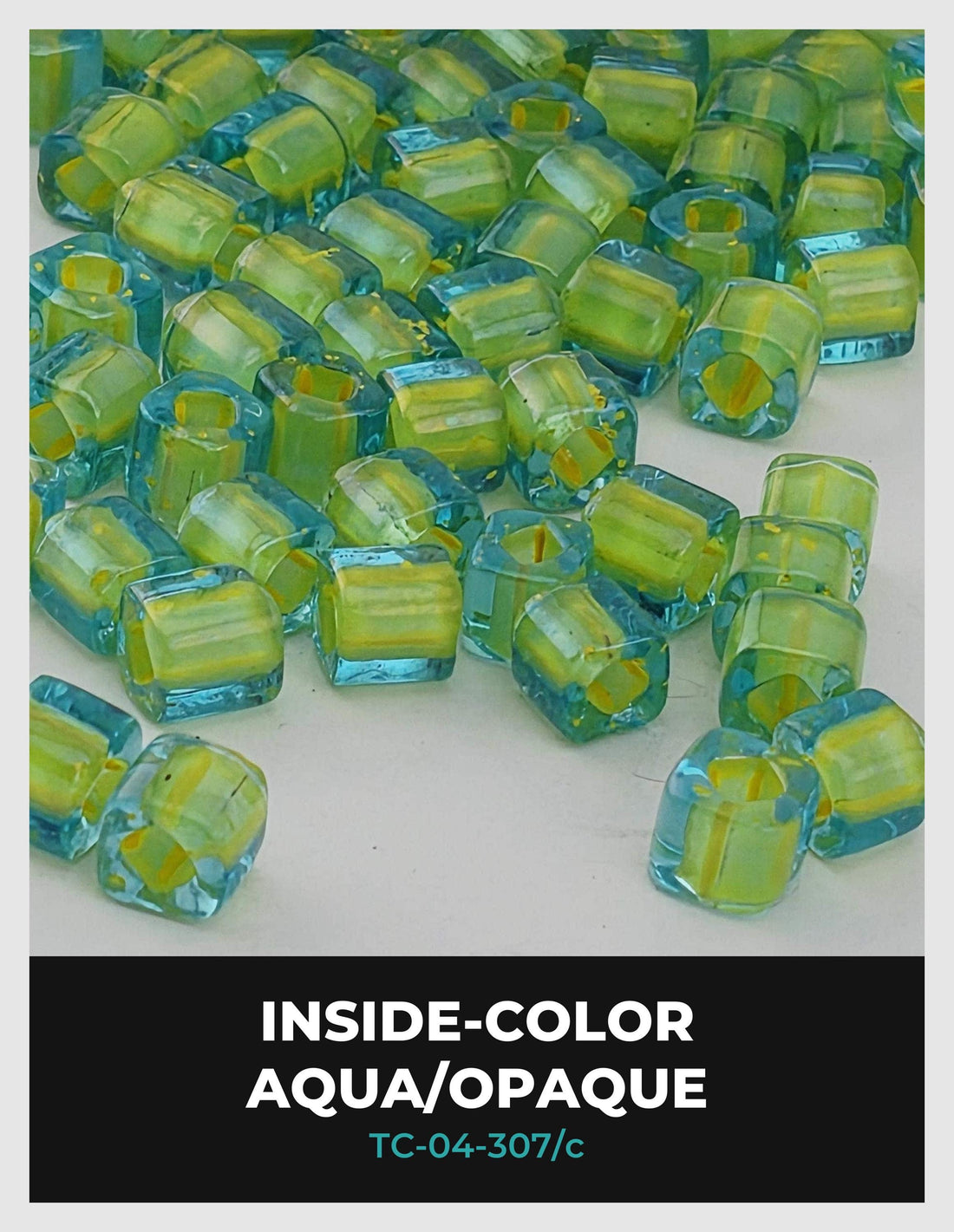 The image is a collage of various colorful glass beads, including Toho cubes and 8-9G tubes, with a focus on the different sizes and shapes of the beads.