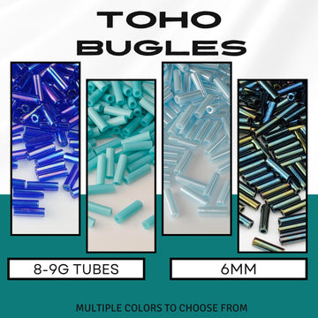 four different types of beads, each with a different color and size, arranged in a collage format.
