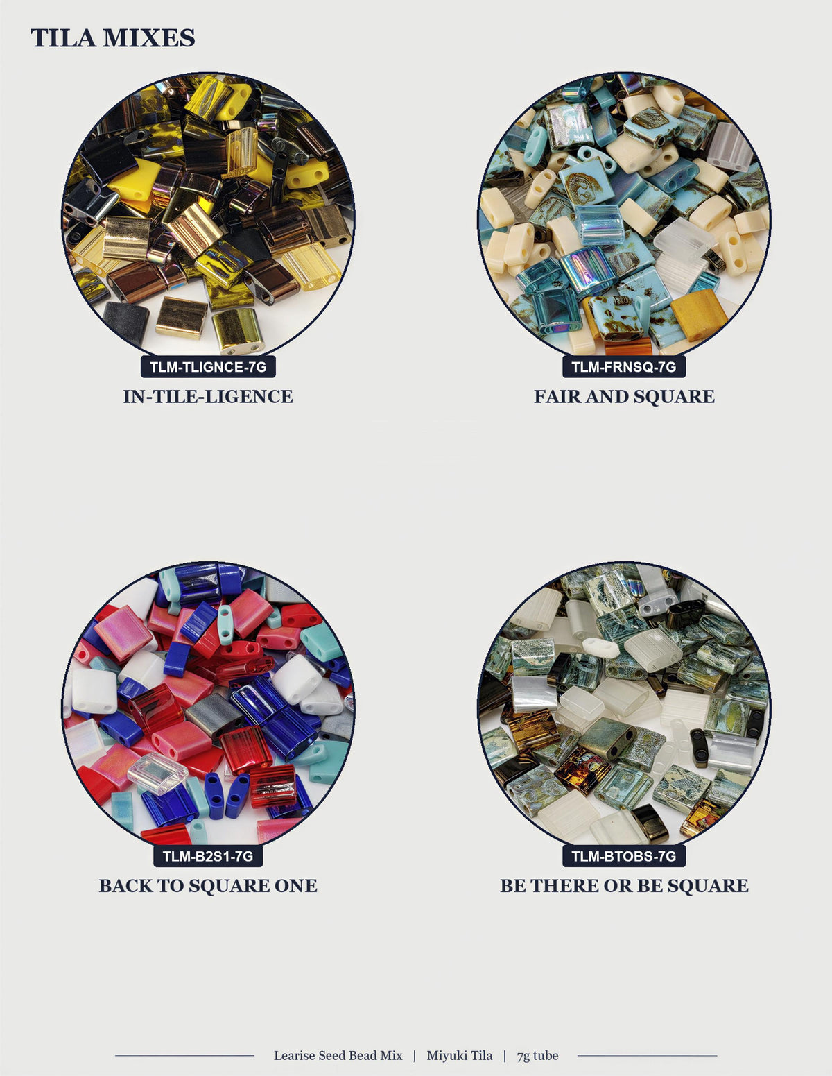 Miyuki Tila Beads, Half-Quarter Mix - Japanese Glass | Two-Hole Geometry | 7.5G For Weaving