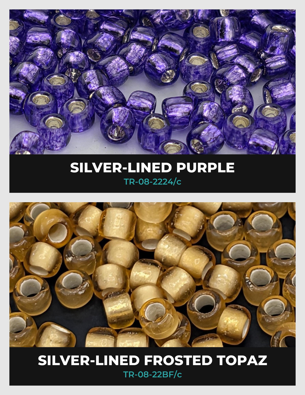 two sets of beads, one with silver-colored beads and the other with purple-colored beads. The silver-colored beads are arranged in rows, while the purple-colored beads are scattered across the image.