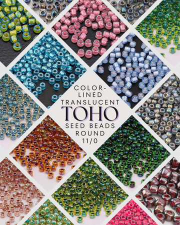 The image is a collage of various colored seed beads, including turquoise, pink, blue, green, and brown, arranged in a diamond pattern.