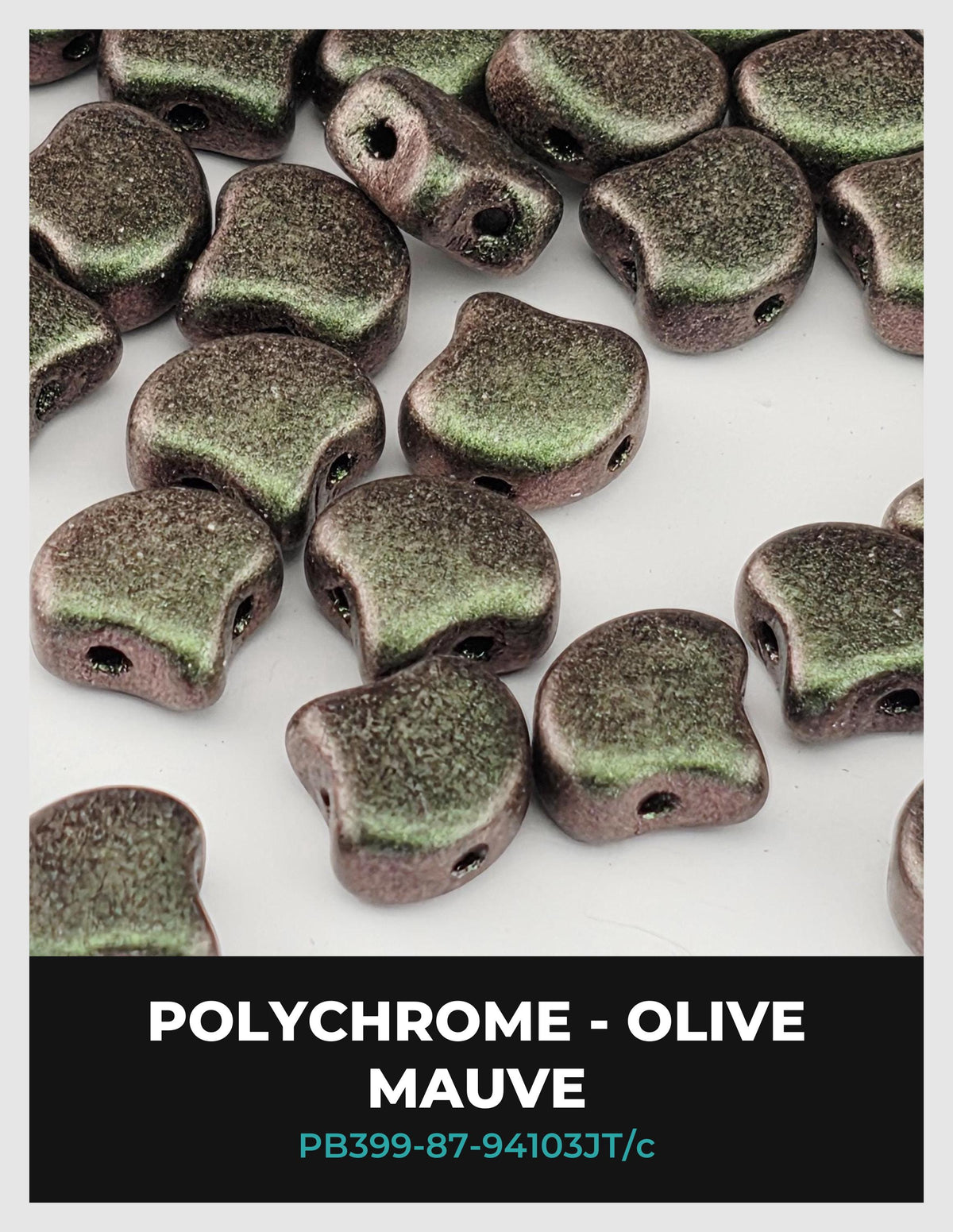 a collection of green and brown beads arranged on a white background.
