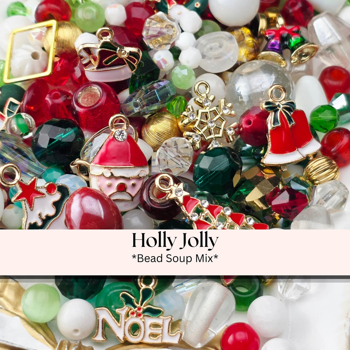 Christmas Charm Bead Soup Mix, Red Green and Gold Glass with Enamel Charms | Christmas Beads | DIY Jewelry Kit