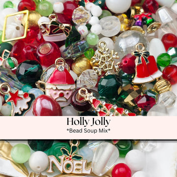 Christmas Charm Bead Soup Mix, Red Green and Gold Glass with Enamel Charms | Christmas Beads | DIY Jewelry Kit