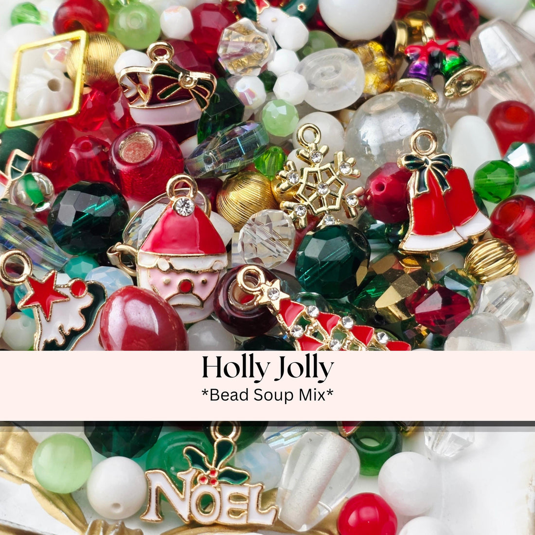 Christmas Charm Bead Soup Mix, Red Green and Gold Glass with Enamel Charms | Christmas Beads | DIY Jewelry Kit