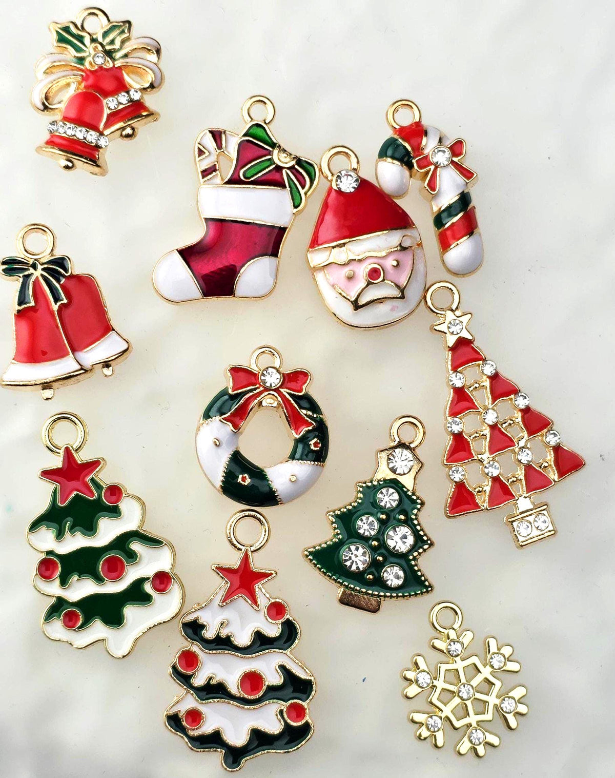 Christmas Charm Bead Soup Mix, Red Green and Gold Glass with Enamel Charms | Christmas Beads | DIY Jewelry Kit