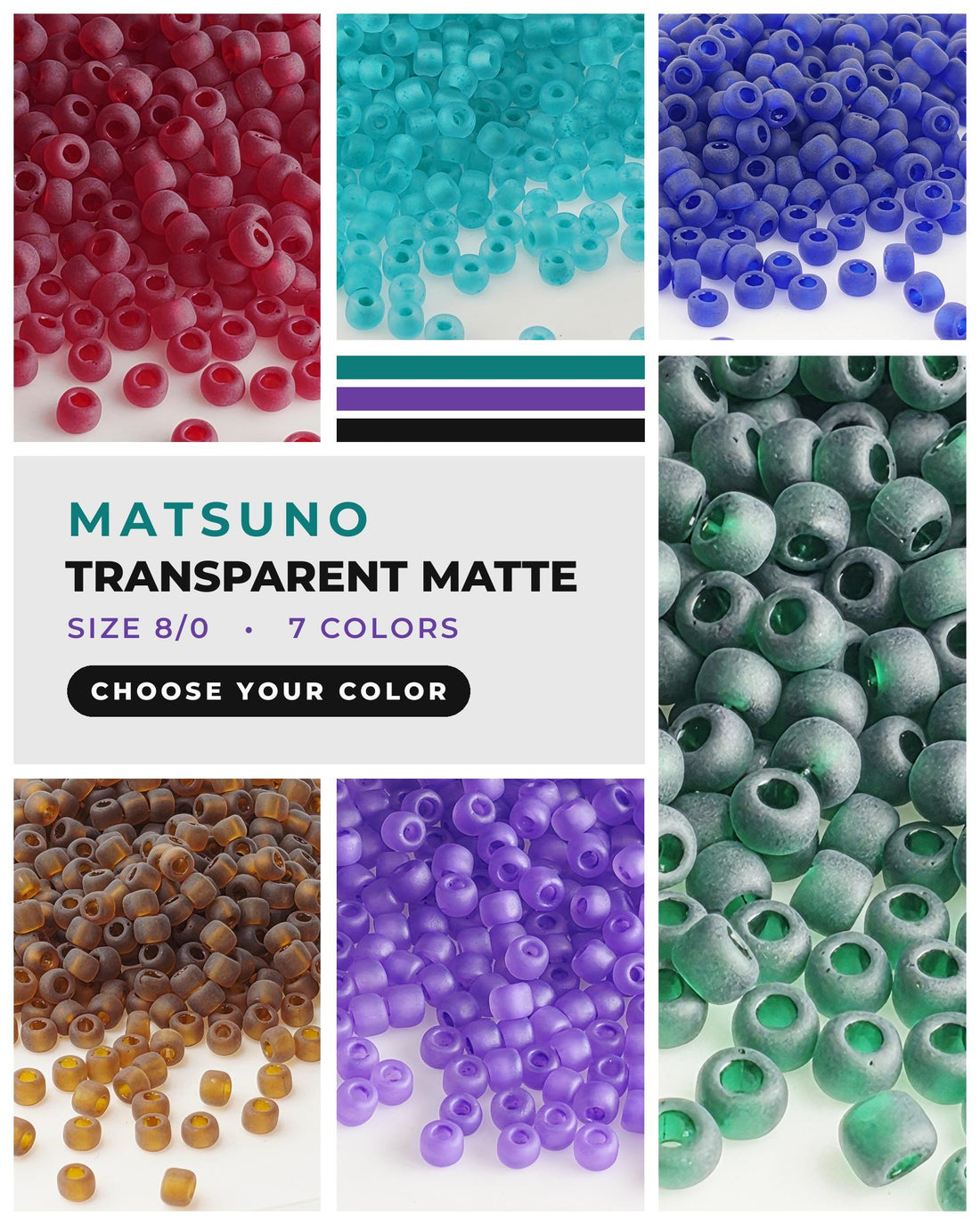 The image is a collage of various colored beads, including red, blue, green, and purple, arranged in a grid format.