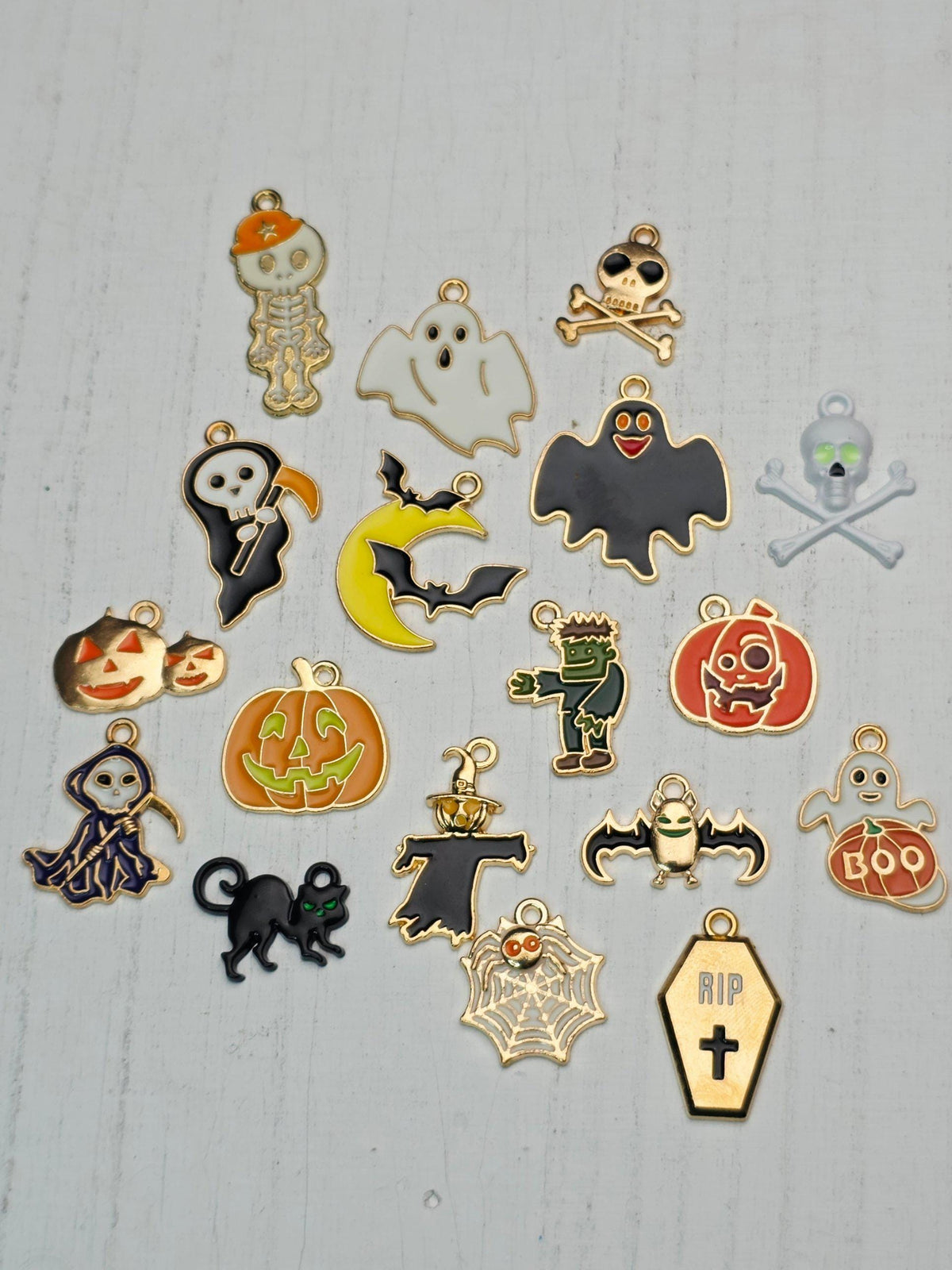 Trick or Treat Bead Soup Mix, Orange Black and Green Glass with Halloween Enamel Charms | Halloween Beads | DIY Jewelry Kit