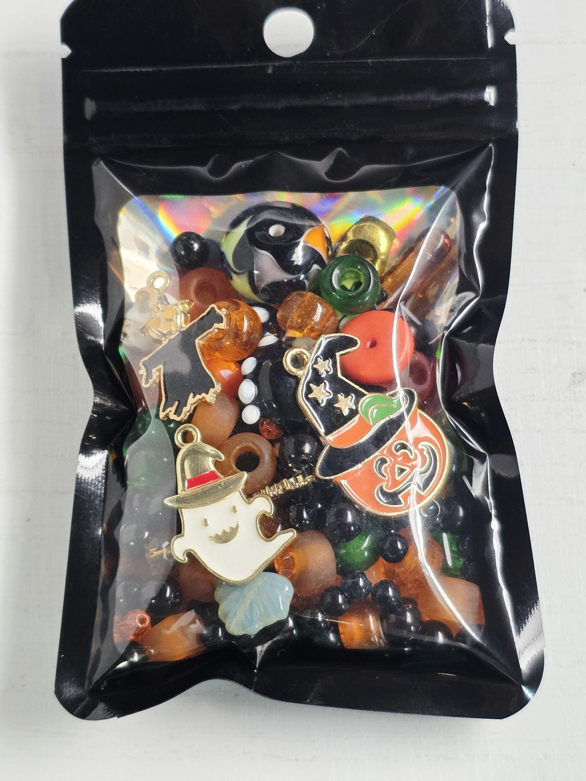 Trick or Treat Bead Soup Mix, Orange Black and Green Glass with Halloween Enamel Charms | Halloween Beads | DIY Jewelry Kit